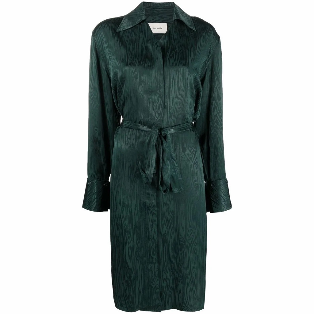 Holzweiler Evi Metallic Sheen Satin Shirt Dress Green Size Medium
